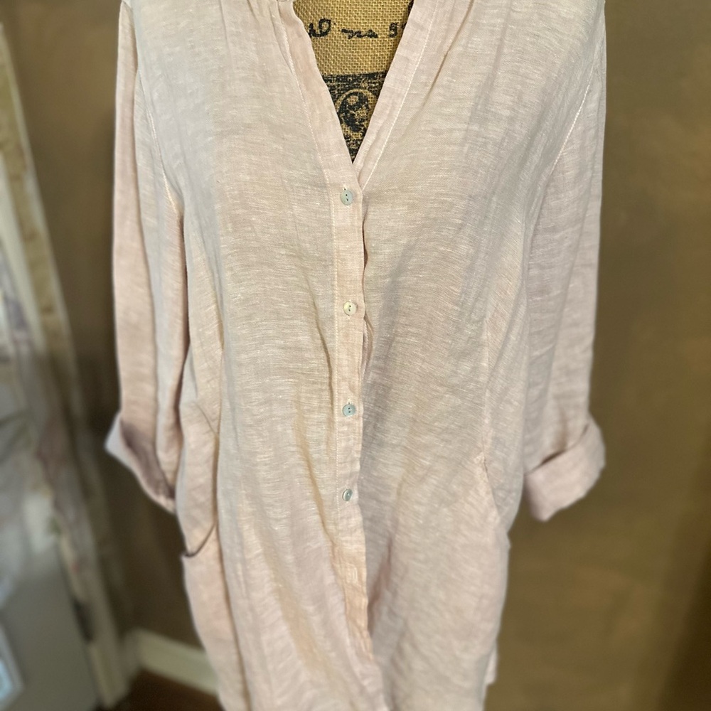 Sigrid Olsen Pink Oversized Button Down Blouse